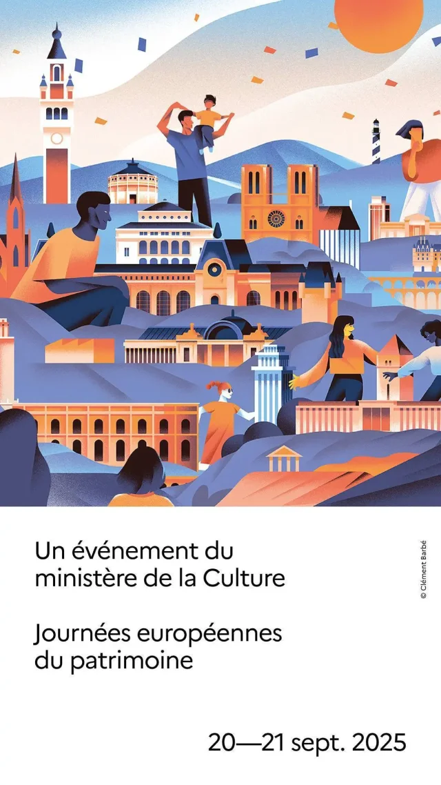 Visuel des Journées européennes du patrimoine 2025 sur le thème du patrimoine architectural.