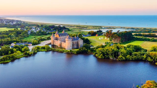 Medieval Suscinio castle, the historical residence of Dukes of Brittany, situated between the Gulf of Morbihan and the atlantic ocean coast, Sarzeau, France