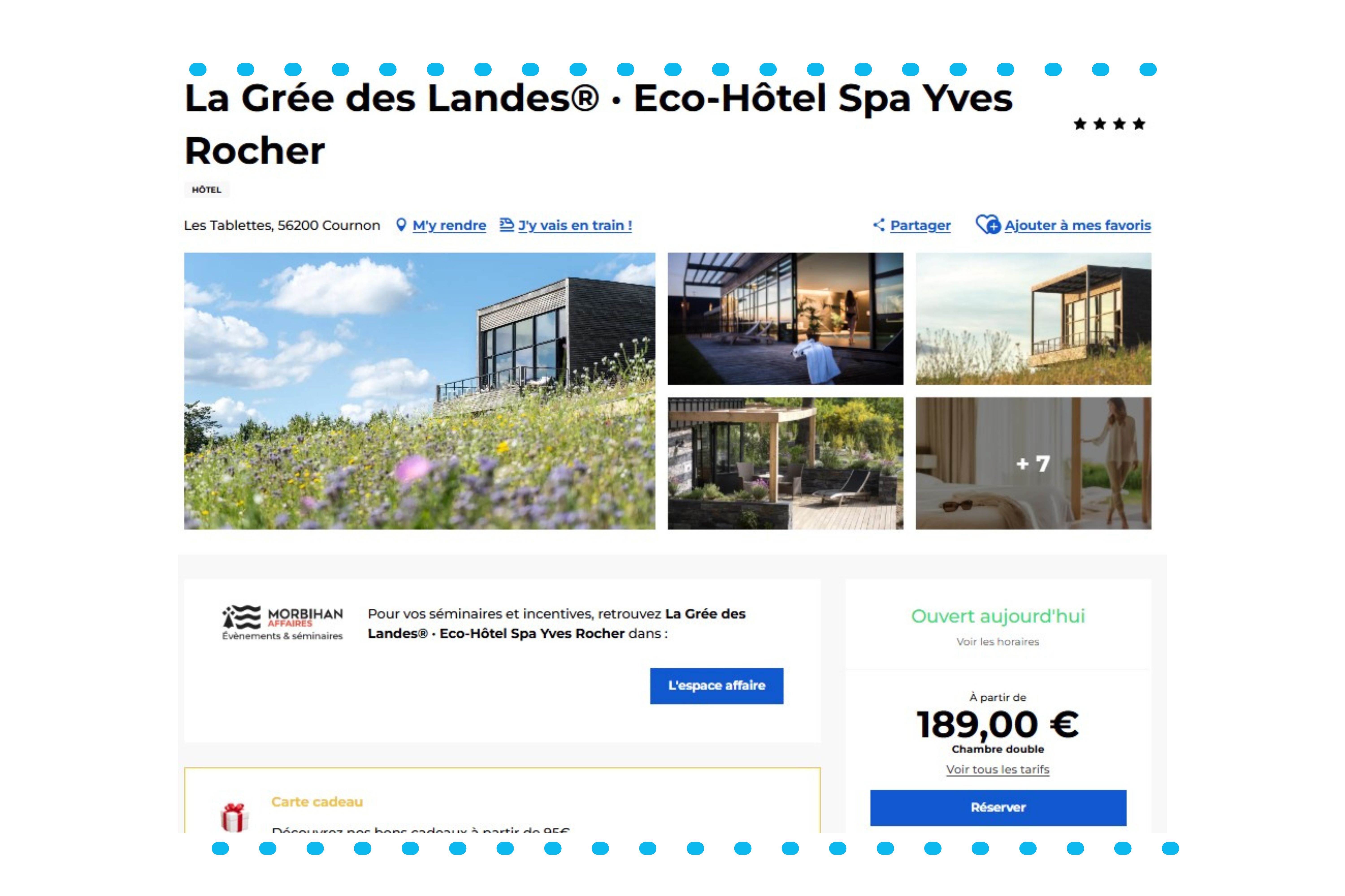 Capture d'écran d'une offre d'un hôtel partenaire de Morbihan Tourisme