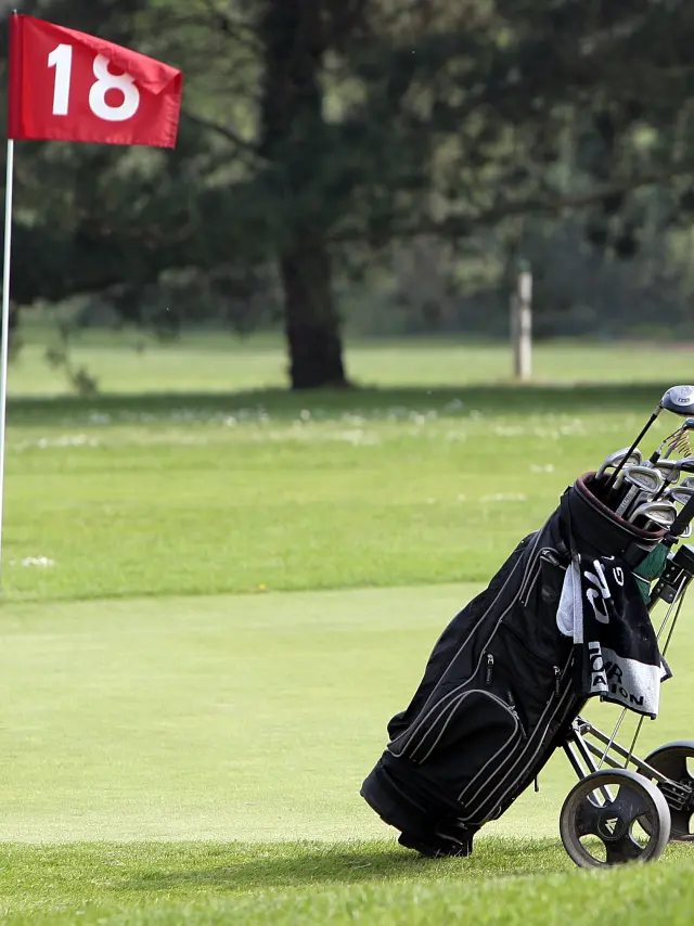 Caddy sur le green au 18eme trou du golf de Baden