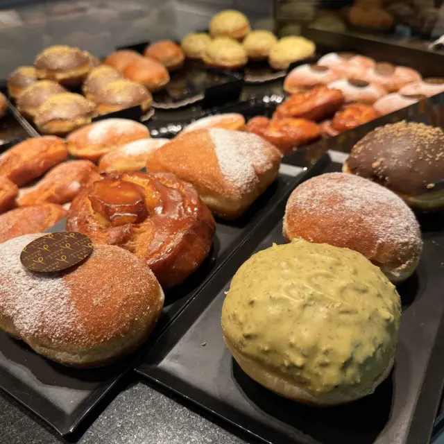 Doughnuts in a bakery window