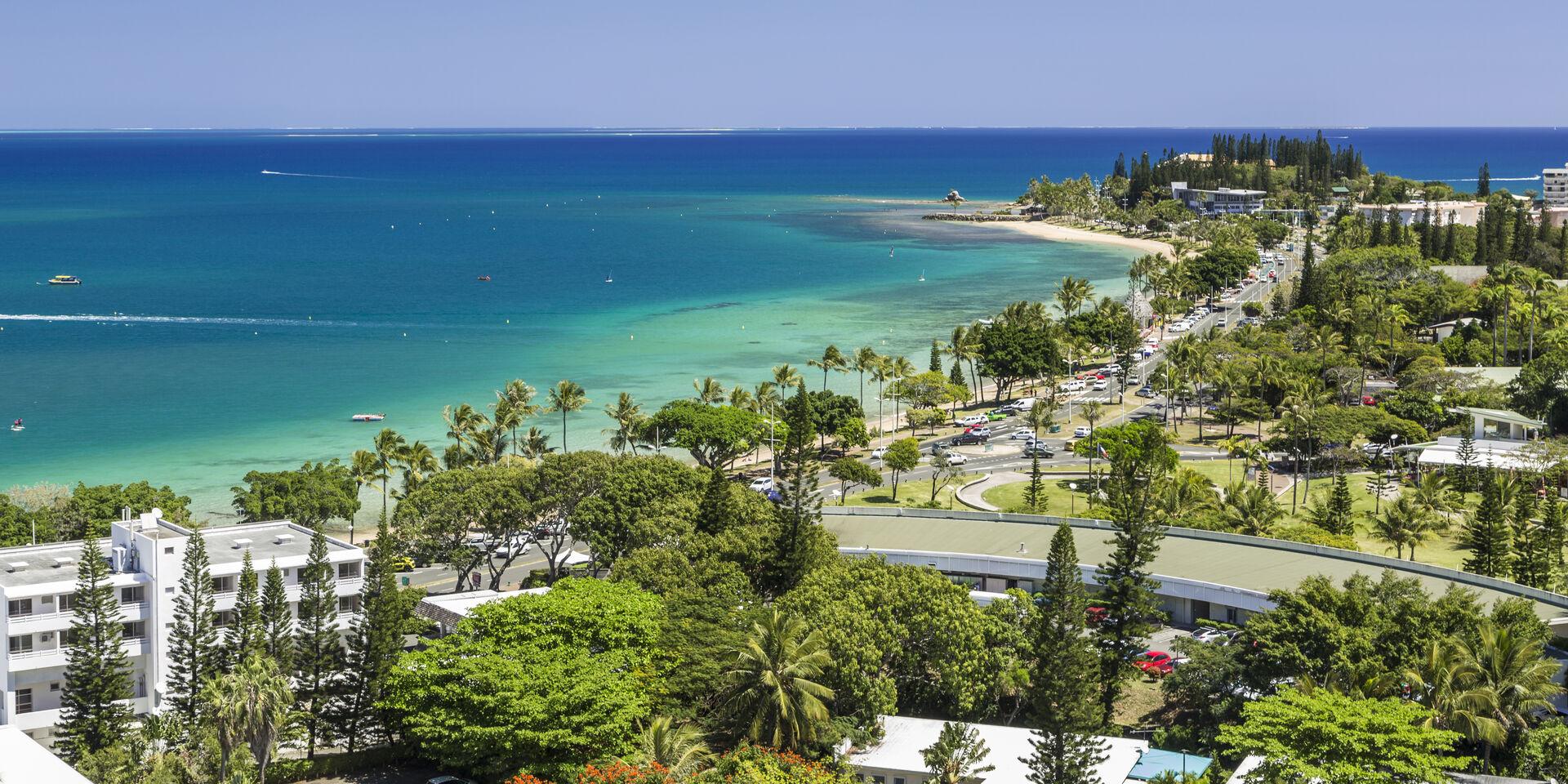 View of Anse Vata bay and beach from the Hilton Hotel in Nouméa, capital of New Caledonia.