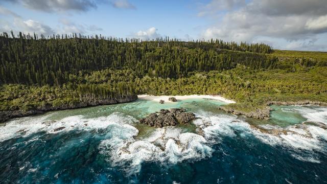 Vue aérienne sur les Terrasses de Shabadran à Maré, Île Loyautés, Nouvelle-Calédonie.