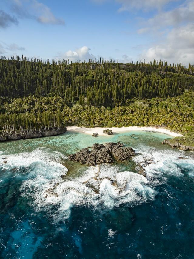 Aerial view of the Terrasses de Shabadran in Maré, Loyalty Island, New Caledonia.