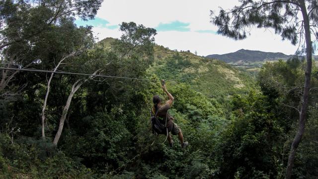 Tyrolienne au Mont Mou avec la Belle Verte Canopy Tours à Païta.