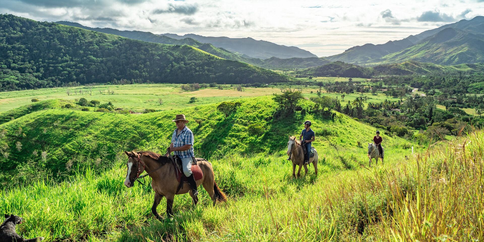 Randonnée équestre au Gîte Les 3 Boucles à Thio, sur la côte Est de la Nouvelle-Calédonie.