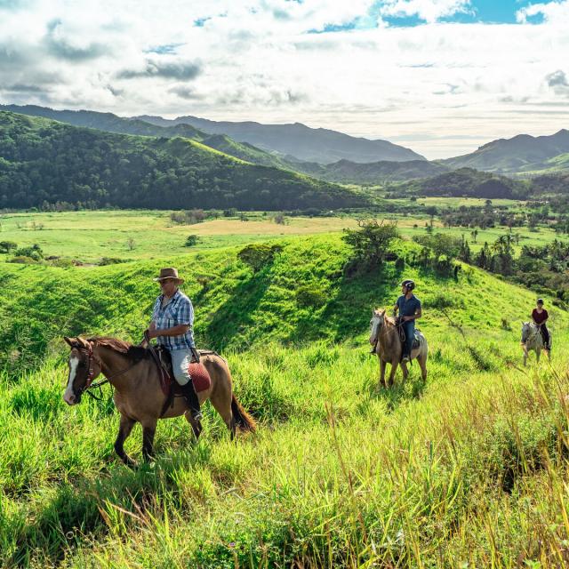 Randonnée équestre au Gîte Les 3 Boucles à Thio, sur la côte Est de la Nouvelle-Calédonie.