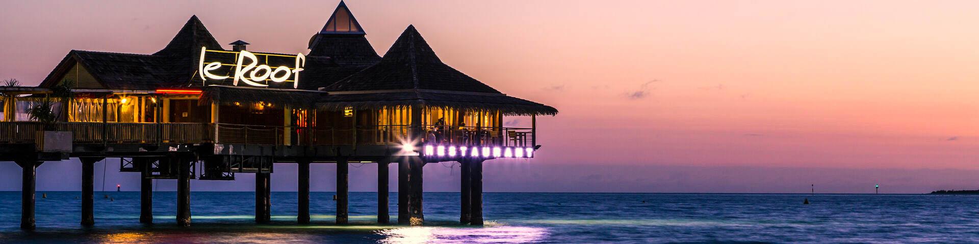 Restaurant on stilts, Le Roof on Anse Vate bay in Nouméa, New Caledonia.