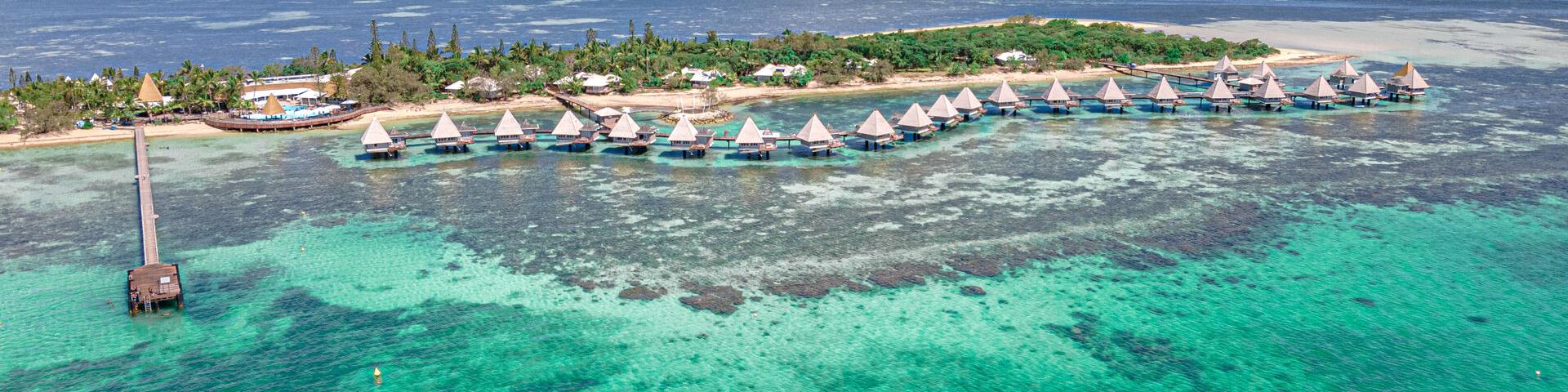Aerial view of the DoubleTree by Hilton Îlot Maître Resort in Nouméa, New Caledonia.