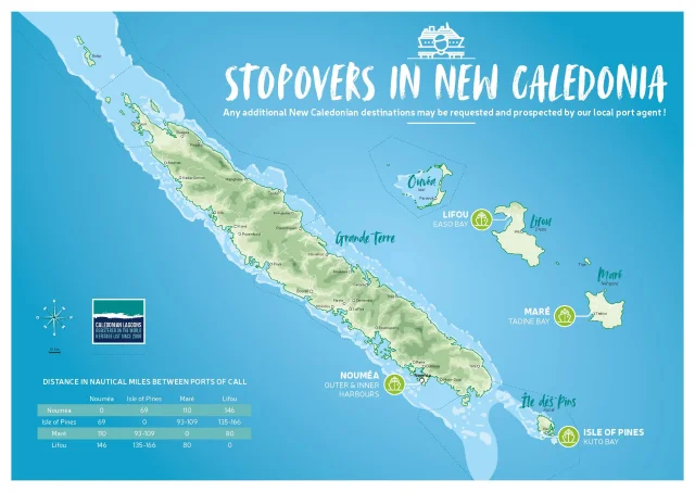 Carte des escales de croisière en Nouvelle-Calédonie