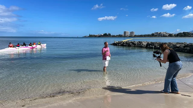 Tournage du Today Show à la plage du Méridien, en Nouvelle-Calédonie