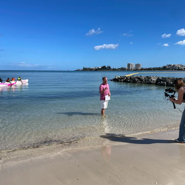 Tournage du Today Show à la plage du Méridien, en Nouvelle-Calédonie