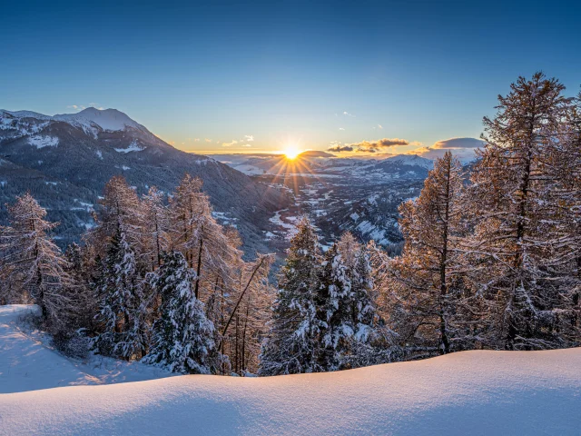 View of the Champsaur valley in winter