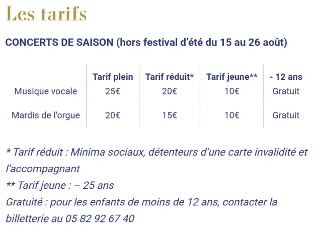 Tarifs 2025 2026 Saison Festival Rocamadour