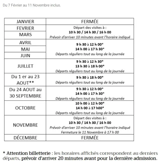 Horaires Grotte Lacave 2026