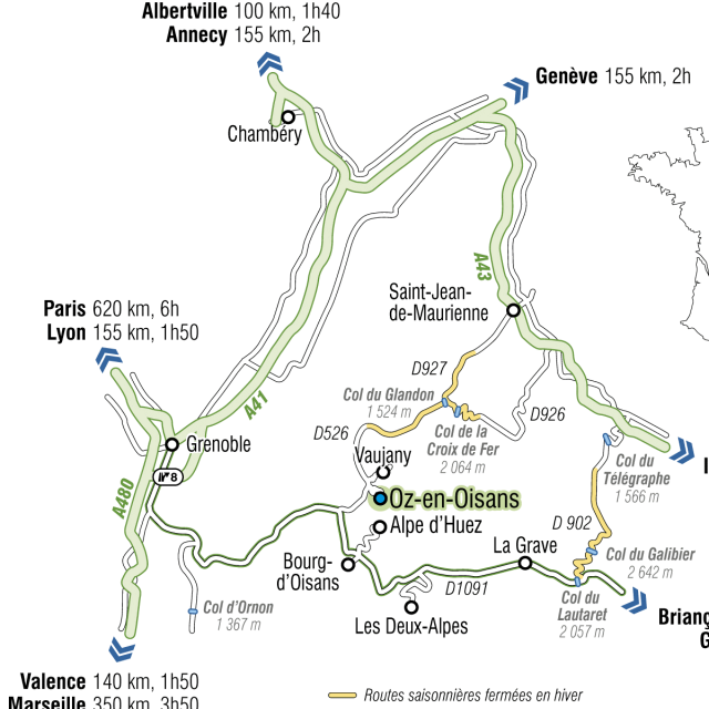 Carte Routiere Accès à Oz En Oisans 2