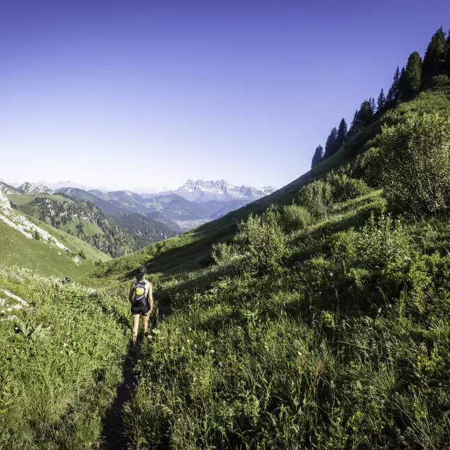 a hiker among the mountains