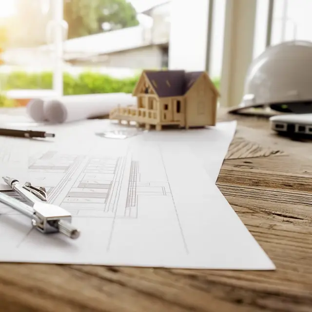 Image of engineering objects on workplace top view.Construction concept. Engineering tools.Vintage tone retro filter effect,soft focus(selective focus)