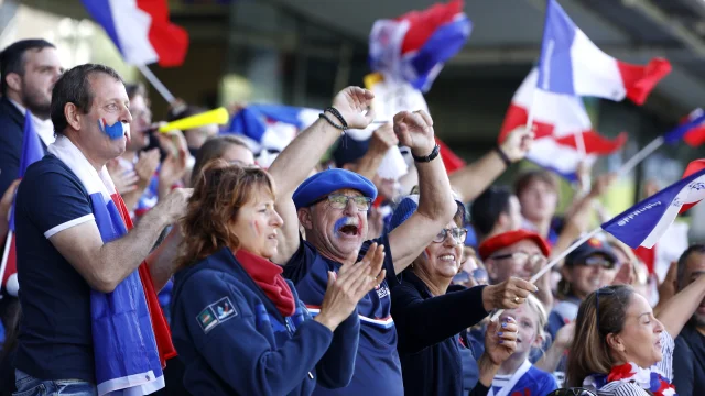 AUCKLAND, NEW ZEALAND - NOVEMBER 12: Fans support their team during the Bronze Final Rugby World Cup 2021 match between Canada and France at Eden Park, on November 12, 2022, in Auckland, New Zealand. (Photo by Andy Jackson - World Rugby/World Rugby via Getty Images)