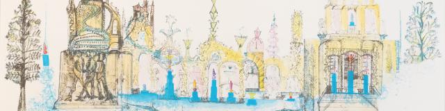 Projet pour le Palais idéal Aquarelles sur le dessin préparatoire de Ferdinand Cheval de 1882