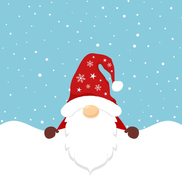 Christmas card with a cute santa on snowy background