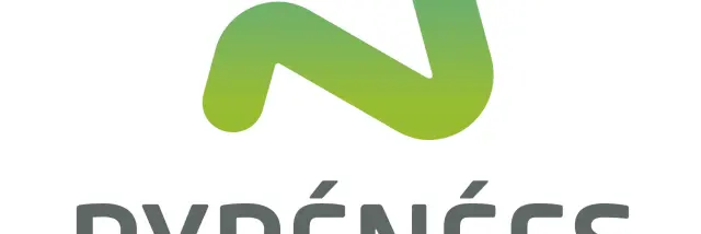 Logo Pyrénées Ariégeoises Tourisme avec un A stylisé en dégradé de bleu et vert