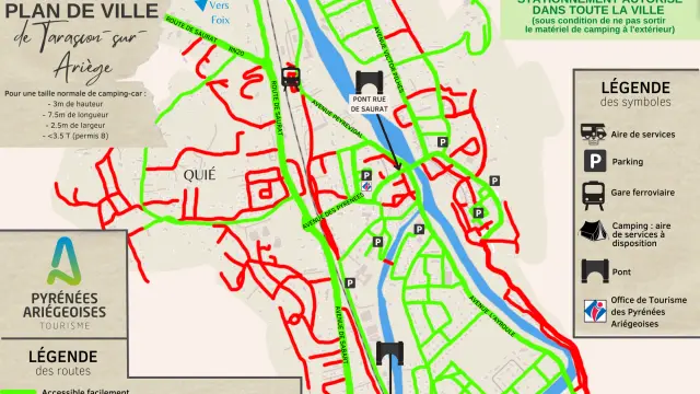 Map of accessible routes for campervans in Tarascon-sur-Ariège