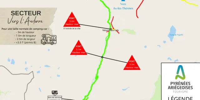 Mapa de rutas accesibles para autocaravanas en los Pirineos Ariège