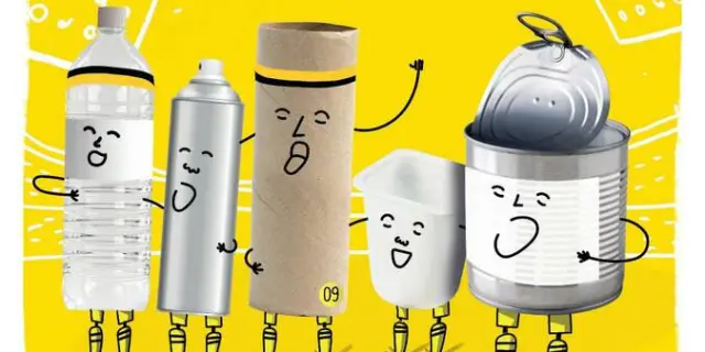 Various anthropomorphized packages encouraging sorting