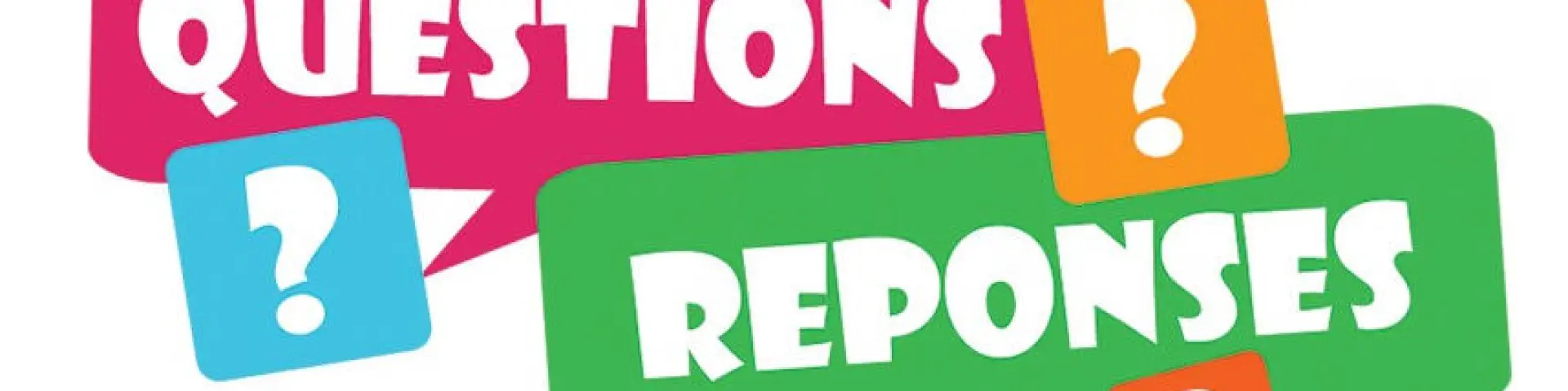 Three colorful speech bubbles with the words questions and answers