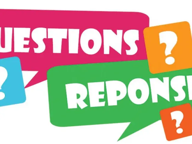 Three colorful speech bubbles with the words questions and answers