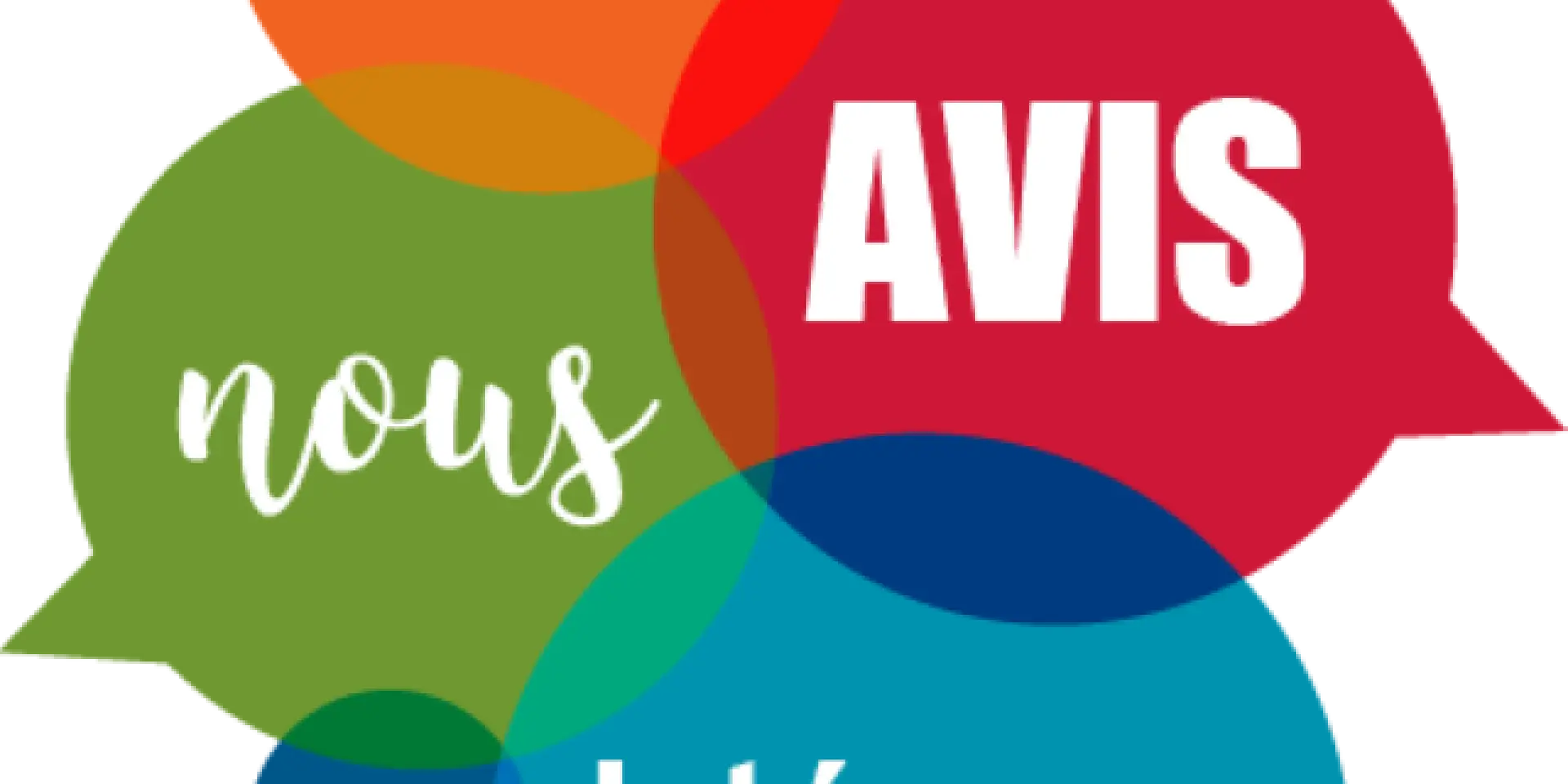 Bulles de texte colorées avec les mots 'Votre avis nous intéresse'