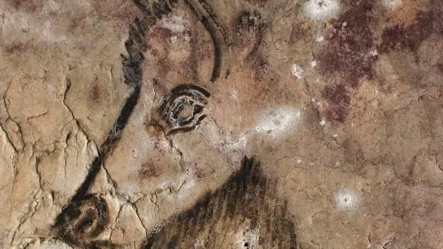 Dessin de chevaux et de mains sur une paroi rocheuse