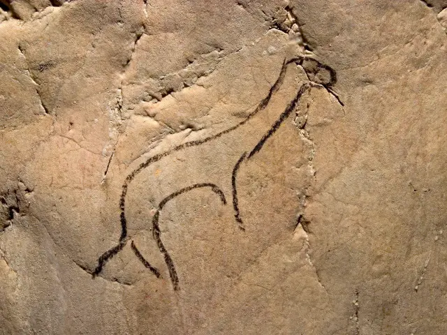 Gravure rupestre représentant un renne sur une paroi rocheuse