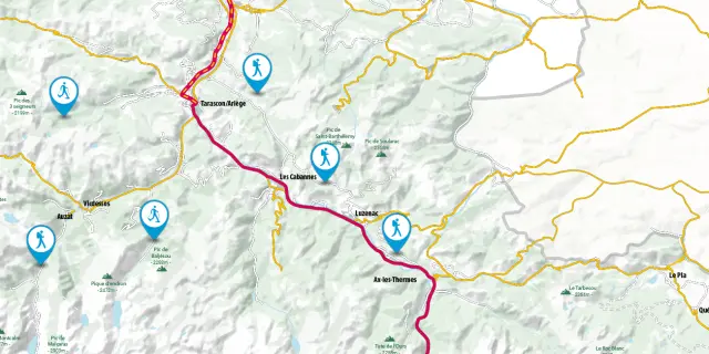 Mapa de senderos accesibles con iconos de senderismo