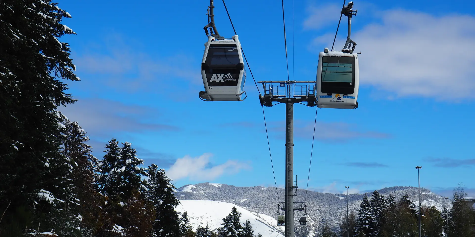 Télécabines suspendues sur un paysage enneigé