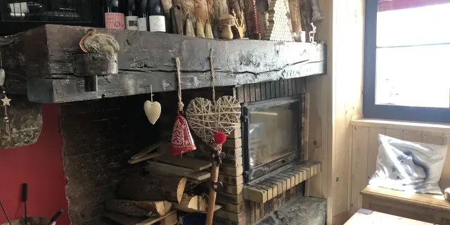 Stone fireplace with Christmas decorations