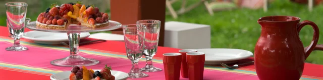 Mesa decorada con mantel de tejidos Lartigue 1910