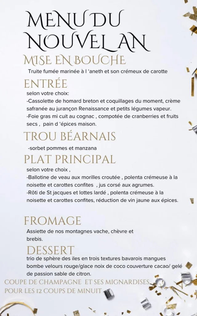 Menu reveillon Isards Aydius