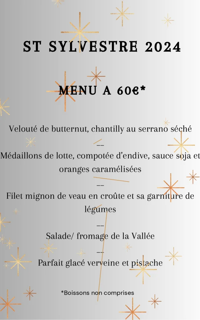 Menu Reveillon 2024 Hôtel des voyageurs