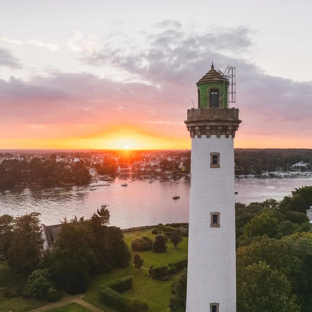 Sunset over the Pyramide lighthouse in Bénodet