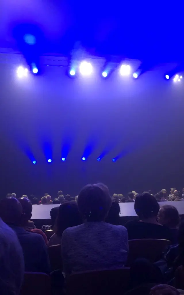 Vue sur la scène du théâtre municipal La Baleine, vue de la foule dans les gradins