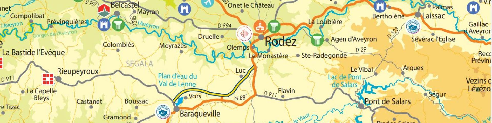 Carte papier touristique de l'Aveyron