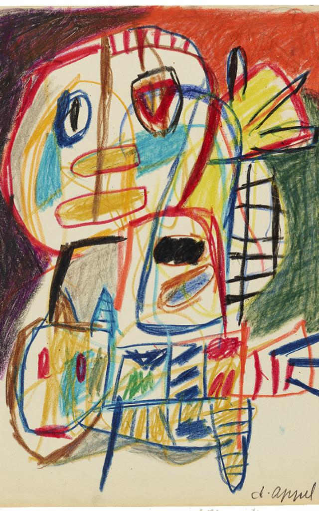 Woman with Cat / Karel Appel ( 1950 - ) , , hoogte , schenking
papier, vetkrijtjes, 
0000905 , 0085, T 418-x-1983, P50-012, TEK-1983x0418, TEK-2002-0091, 1000564, 60