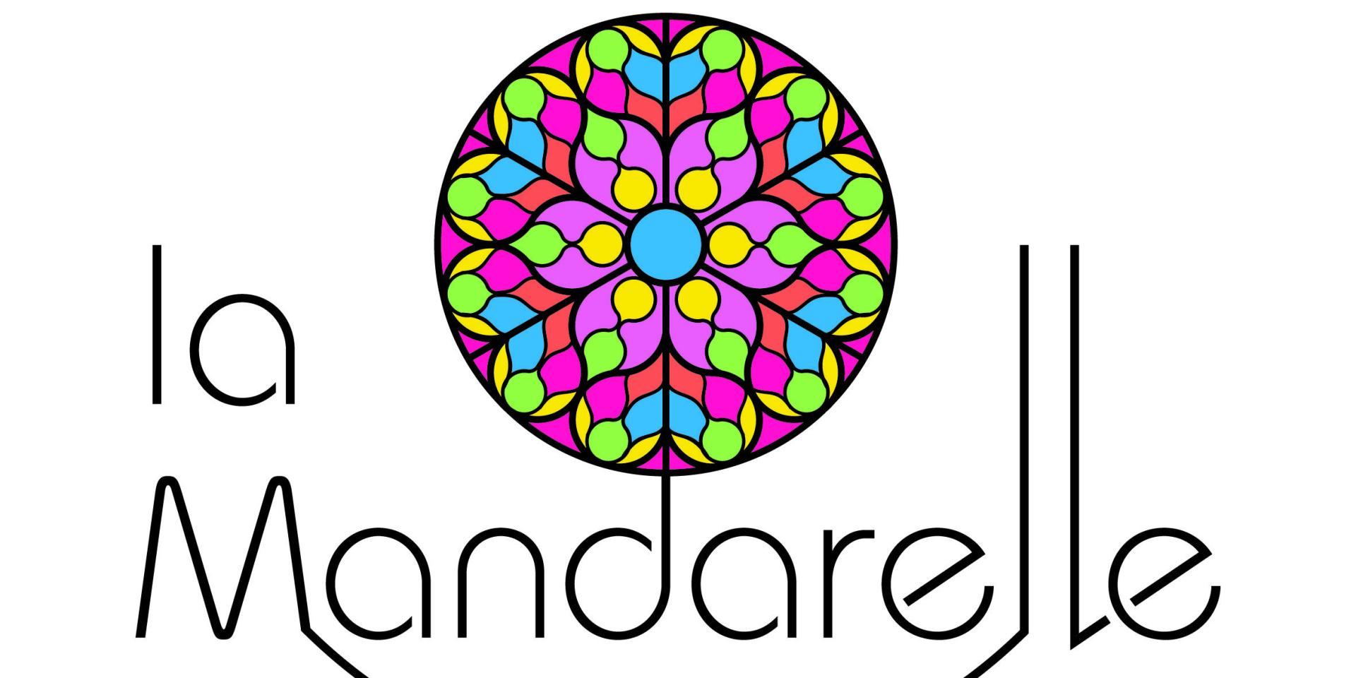 Image du logo promotionnel du gâteau La Mandarelle avec la rosace de la cathédrale dessinée en couleur