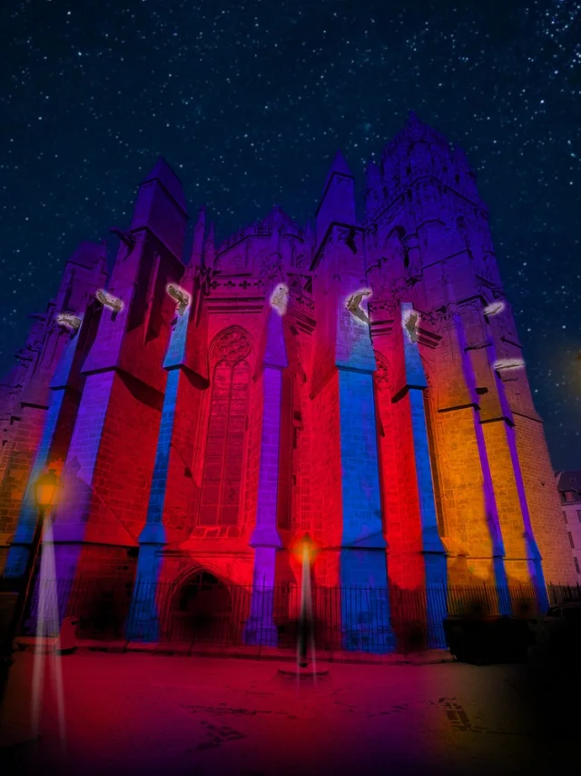 Image de synthèse illustrant le jeu de lumière estival de la cathédrale, côté chevet