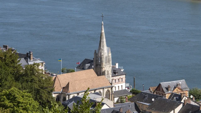la bouille, village, seine, église, verdure