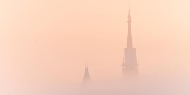 Notre-Dame de Rouen Cathedral under the mist