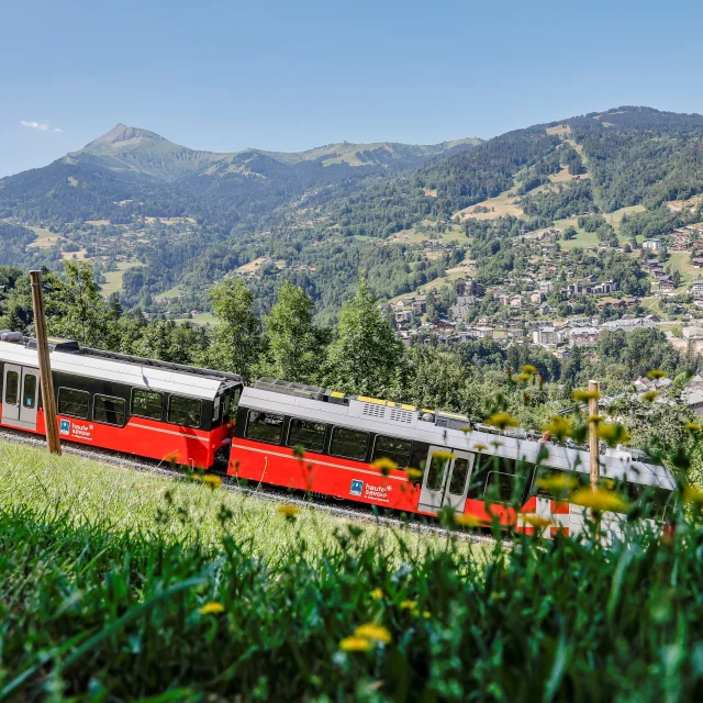 Le Tramway du Mont-Blanc en été, au départ de Saint-Gervais