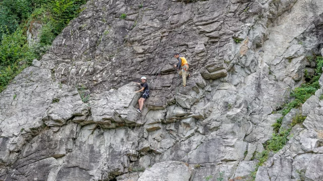 Climbing on the Le Fayet rock face